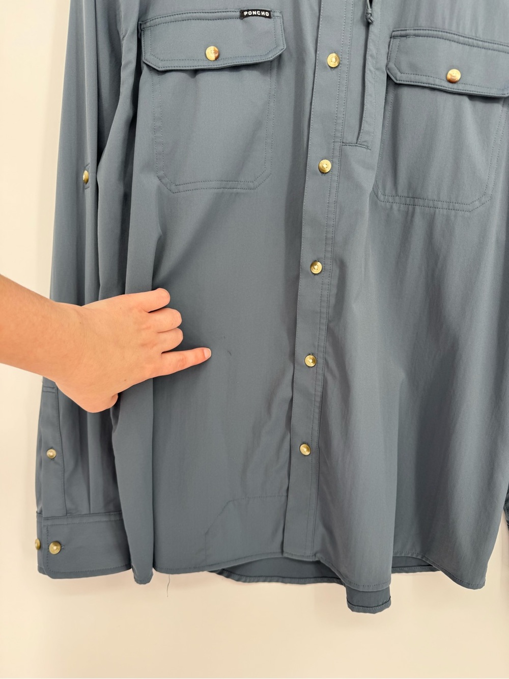 Poncho The Bigeye Long Sleeve Performance Shirt Slate Blue Large Regular Fit - Picture 6 of 9